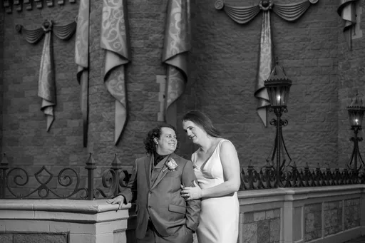A black and white photo of Alexis and Christian